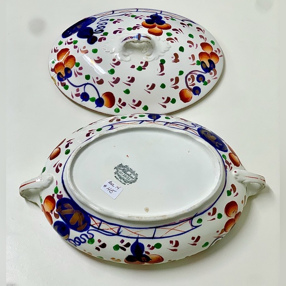 19th Century Antique Gaudy Welsh Oyster Pattern Allertons Marked Lidded Tureen - Picture 7 of 16